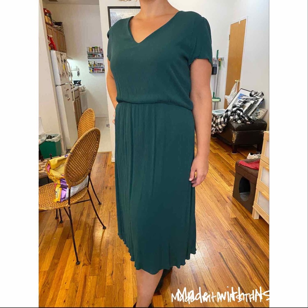 WAYF Green Tea Length A line Dress